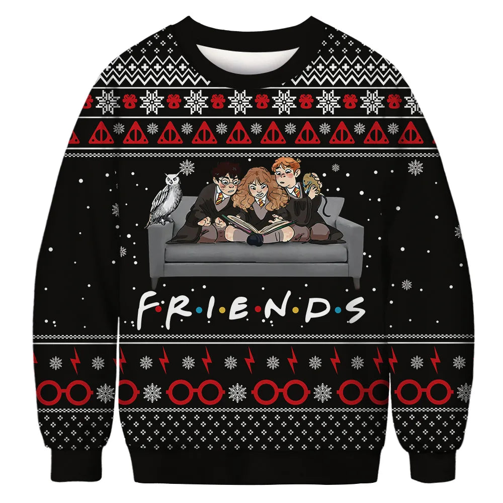 Friends Ugly Christmas Sweater Fun 3D Printed Sweater Fashion Unisex Long-sleeved Hooded Sweater Autumn Funny Christmas Party