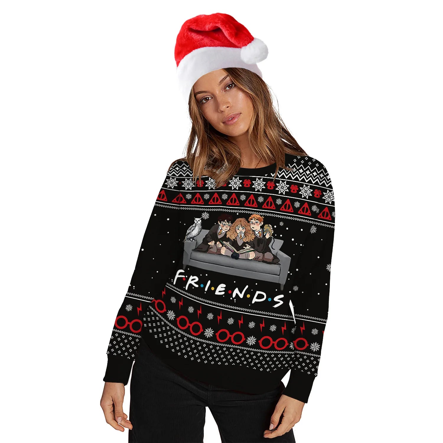 Friends Ugly Christmas Sweater Fun 3D Printed Sweater Fashion Unisex Long-sleeved Hooded Sweater Autumn Funny Christmas Party