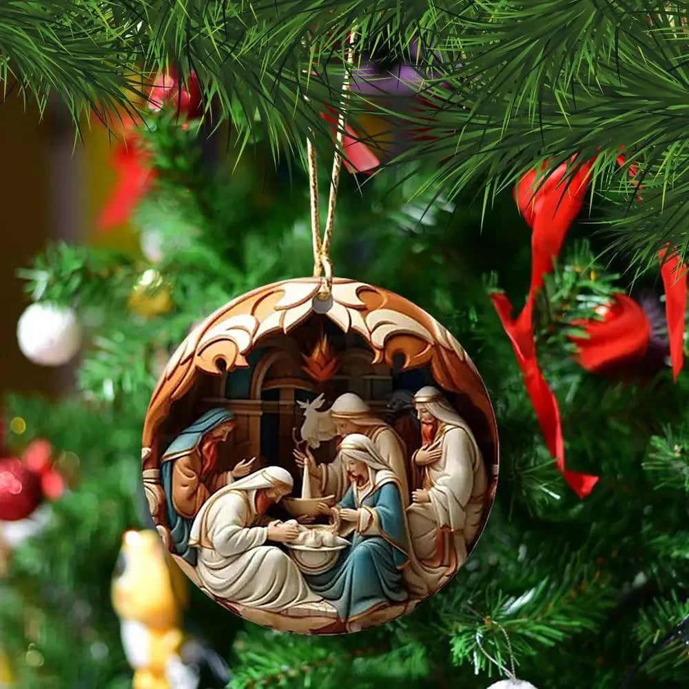 Nativity Keepsake Religious Ornament Creative Jesus Family Scene Christmas Tree Hanging Ornaments For Tree Pendant Decoration