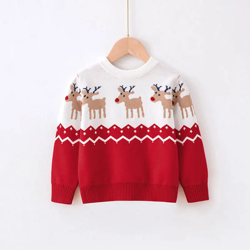 Christmas Print Sweater Boys Girls Knit Pullover Cotton Clothes Autumn Winter Xmas Kids Slouchy Soft Wool Clothing Knitwear