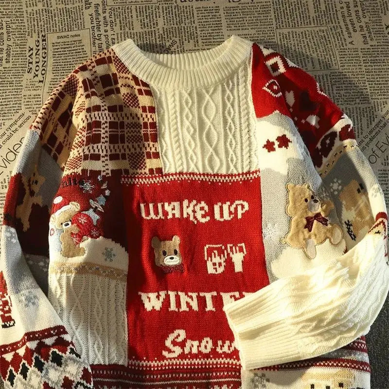 Ugly Christmas Sweater Cute Harajuku Rabbit Tops Men Couple High Street Knitting Sweater Snow Printed Pullover New Vintage Retro