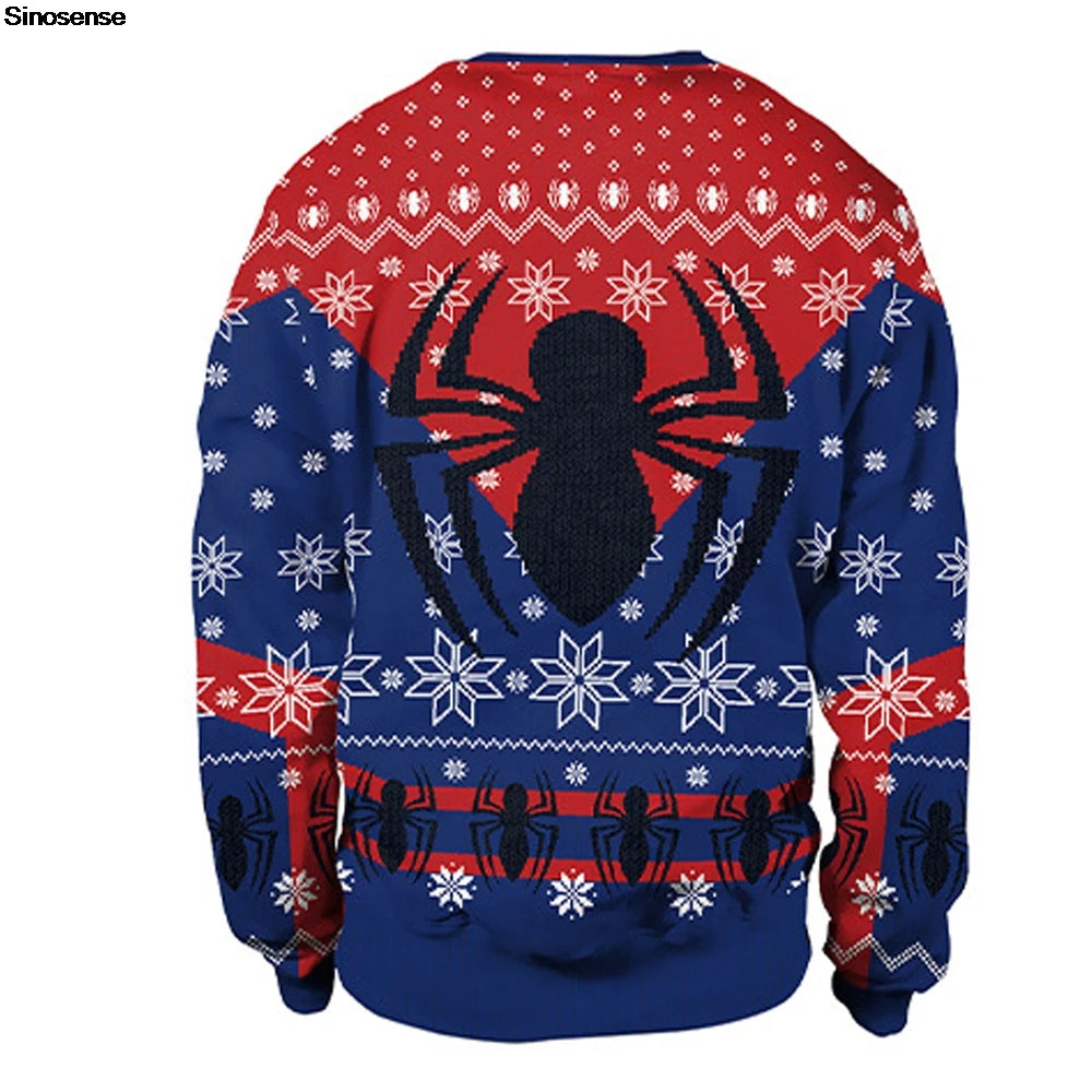 Men Women Unisex Spider Xmas Sweatshirt 3D Digital Print New Year Eve Holiday Party Jumper Tops Unisex Pullover Ugly Christmas Sweater