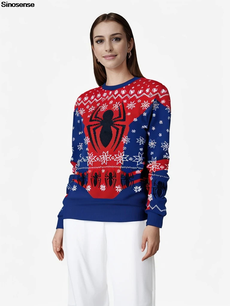 Men Women Unisex Spider Xmas Sweatshirt 3D Digital Print New Year Eve Holiday Party Jumper Tops Unisex Pullover Ugly Christmas Sweater