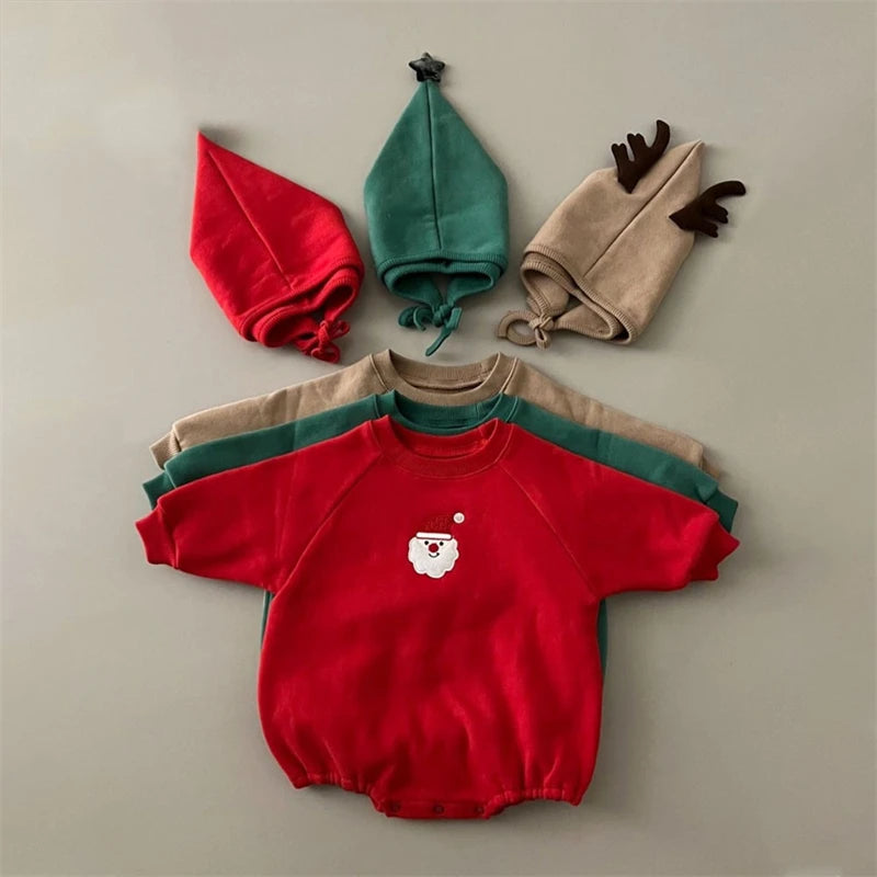 Baby Infant Cotton Rompers Christmas Santa Rudolph Toddler Boy Girl Sweatshirt With Hat Xmas Tree Autumn Winter Clothes Sweater