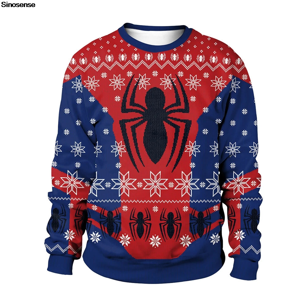 Men Women Unisex Spider Xmas Sweatshirt 3D Digital Print New Year Eve Holiday Party Jumper Tops Unisex Pullover Ugly Christmas Sweater
