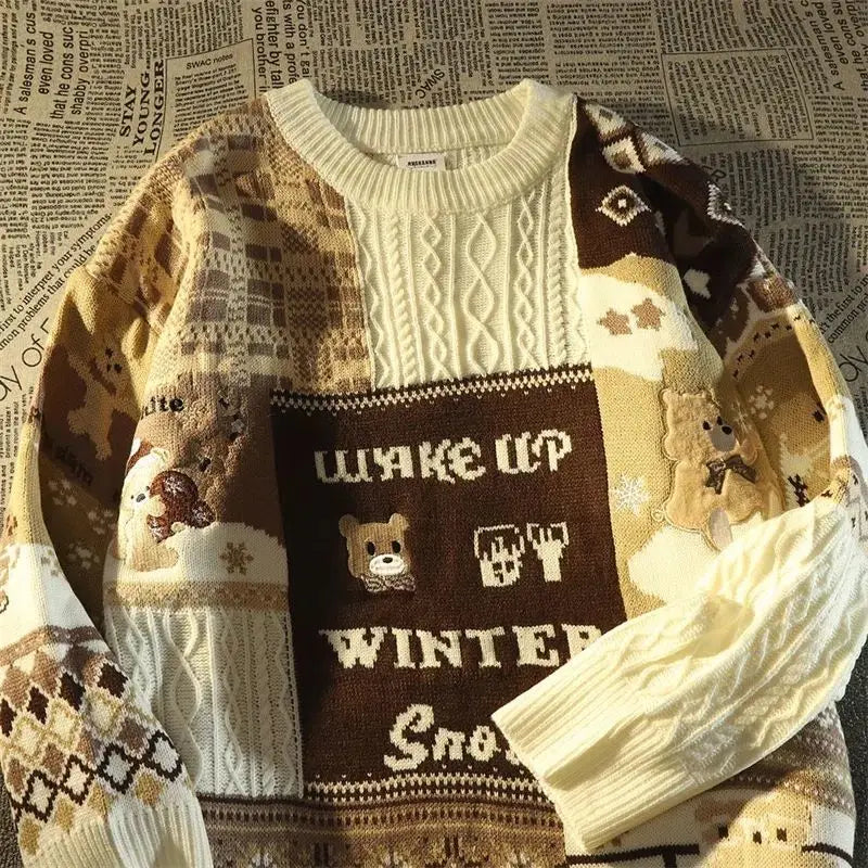 Ugly Christmas Sweater Cute Harajuku Rabbit Tops Men Couple High Street Knitting Sweater Snow Printed Pullover New Vintage Retro