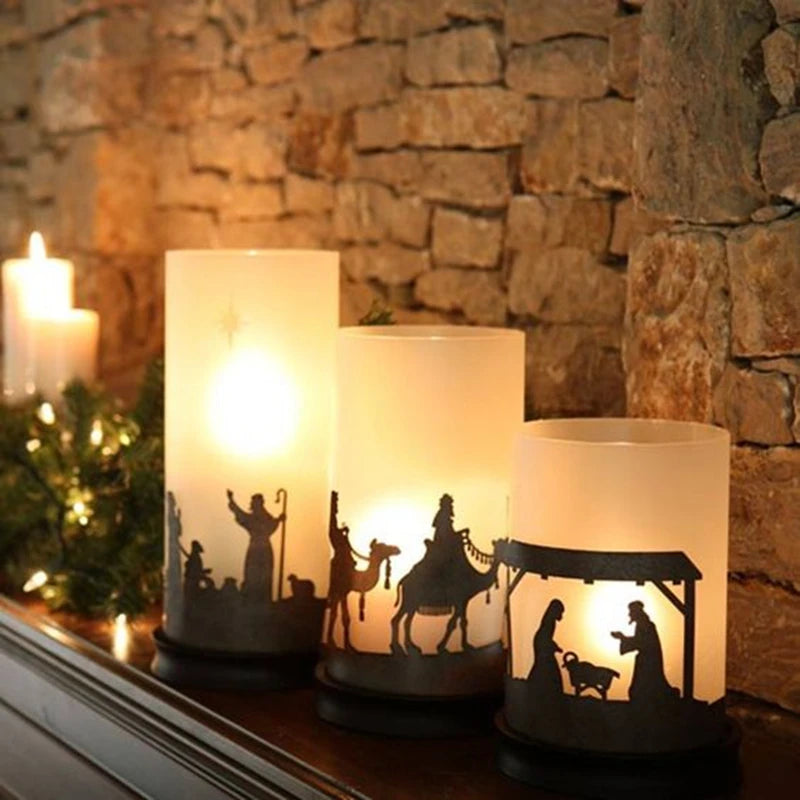 Nativity Scene Vinyl Sticker Decal For Glass Blocks Christmas Decoration , Waterproof removable 3pcs/set