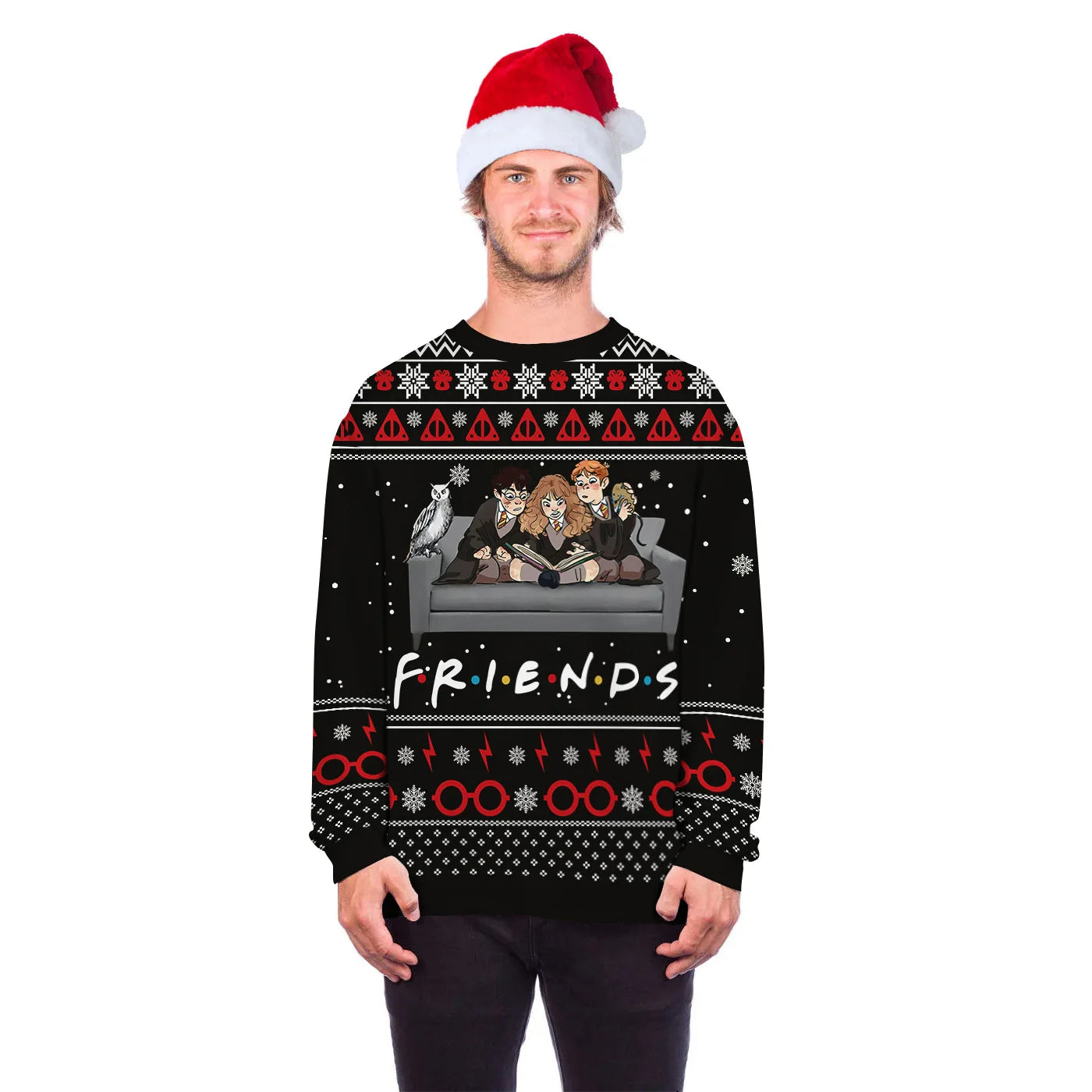 Friends Ugly Christmas Sweater Fun 3D Printed Sweater Fashion Unisex Long-sleeved Hooded Sweater Autumn Funny Christmas Party