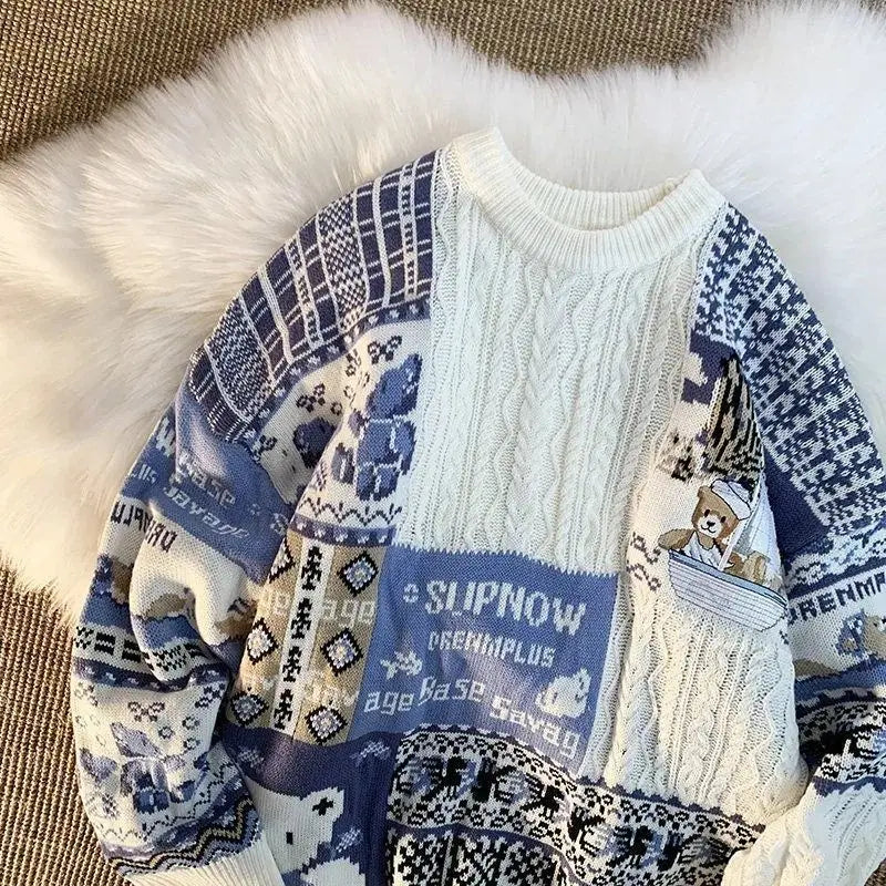 Ugly Christmas Sweater Cute Harajuku Rabbit Tops Men Couple High Street Knitting Sweater Snow Printed Pullover New Vintage Retro