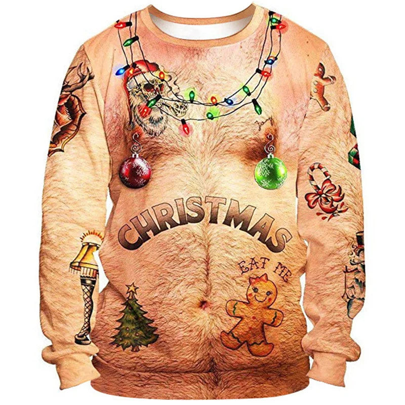 Christmas Sweater Novelty Funny Light Up Topless Ugly Christmas Sweater Men and Women 3D Printing Pullover Jumpers Warm Sweater