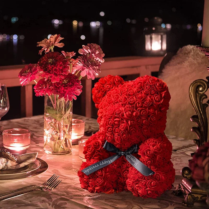 Artificial Flowers Rose Bear With LED Light Gift Box