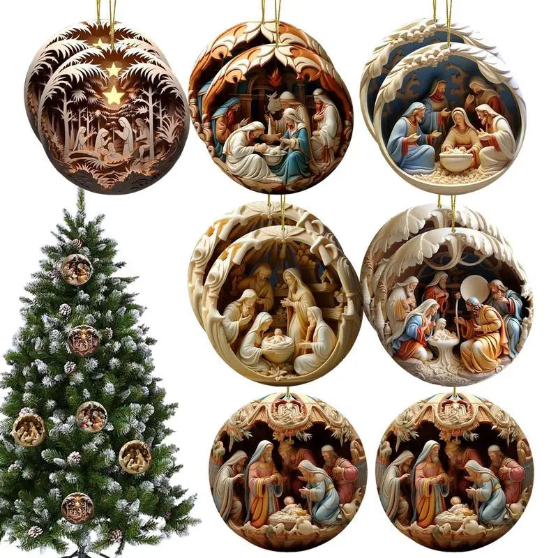 Christmas Nativity Ornaments 12X Christmas Decoration wooden Nativity Scene pendant Christmas Tree Decorations Easter Home Decor