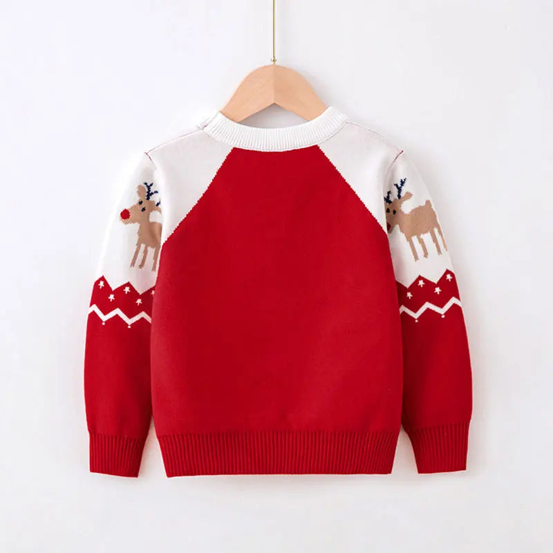 Christmas Print Sweater Boys Girls Knit Pullover Cotton Clothes Autumn Winter Xmas Kids Slouchy Soft Wool Clothing Knitwear