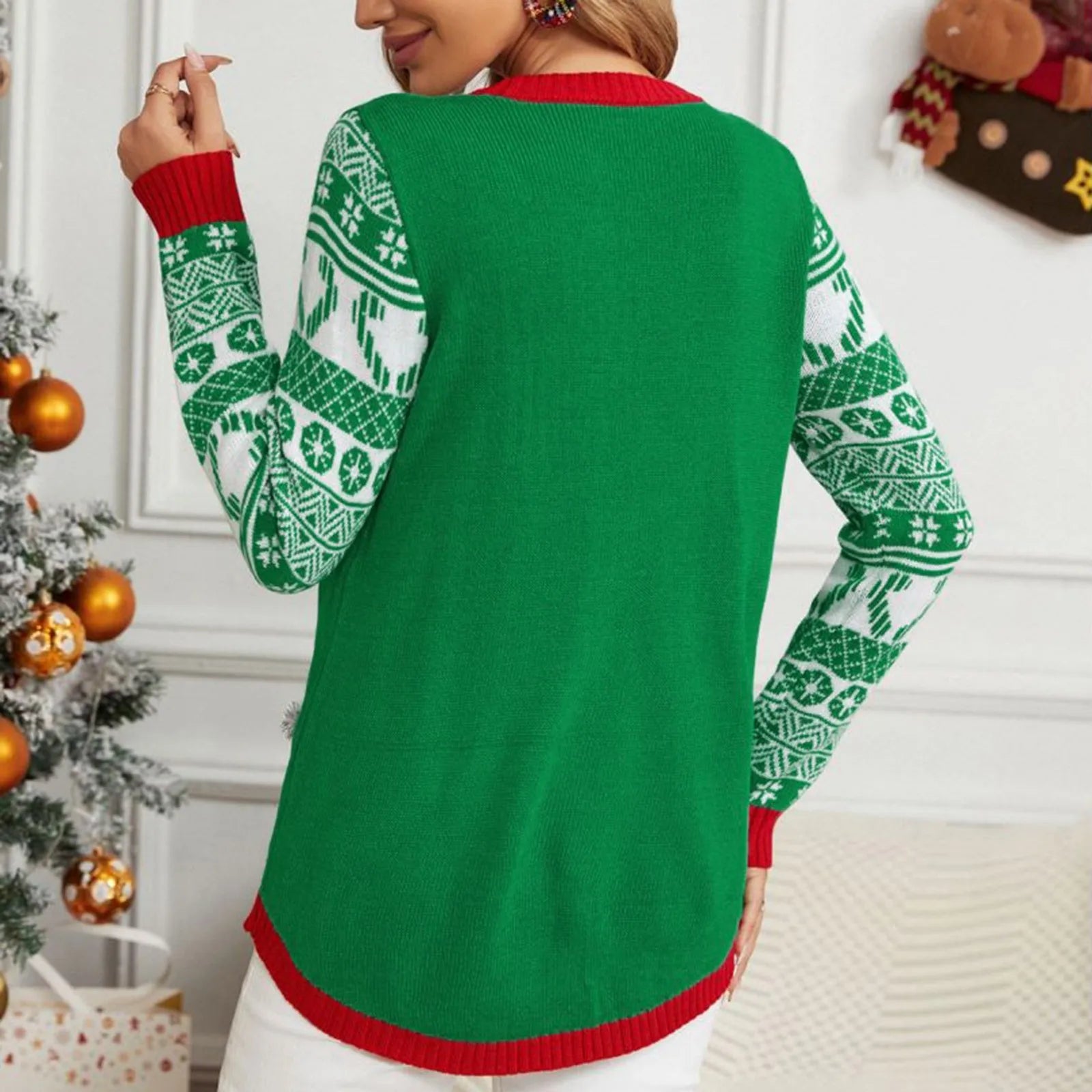 Sweater Women Christmas Ugly Sweater New Cartoon Cat Print O-Neck Autumn Winter Thick Loose Knitwears Tops Xmas Pullover