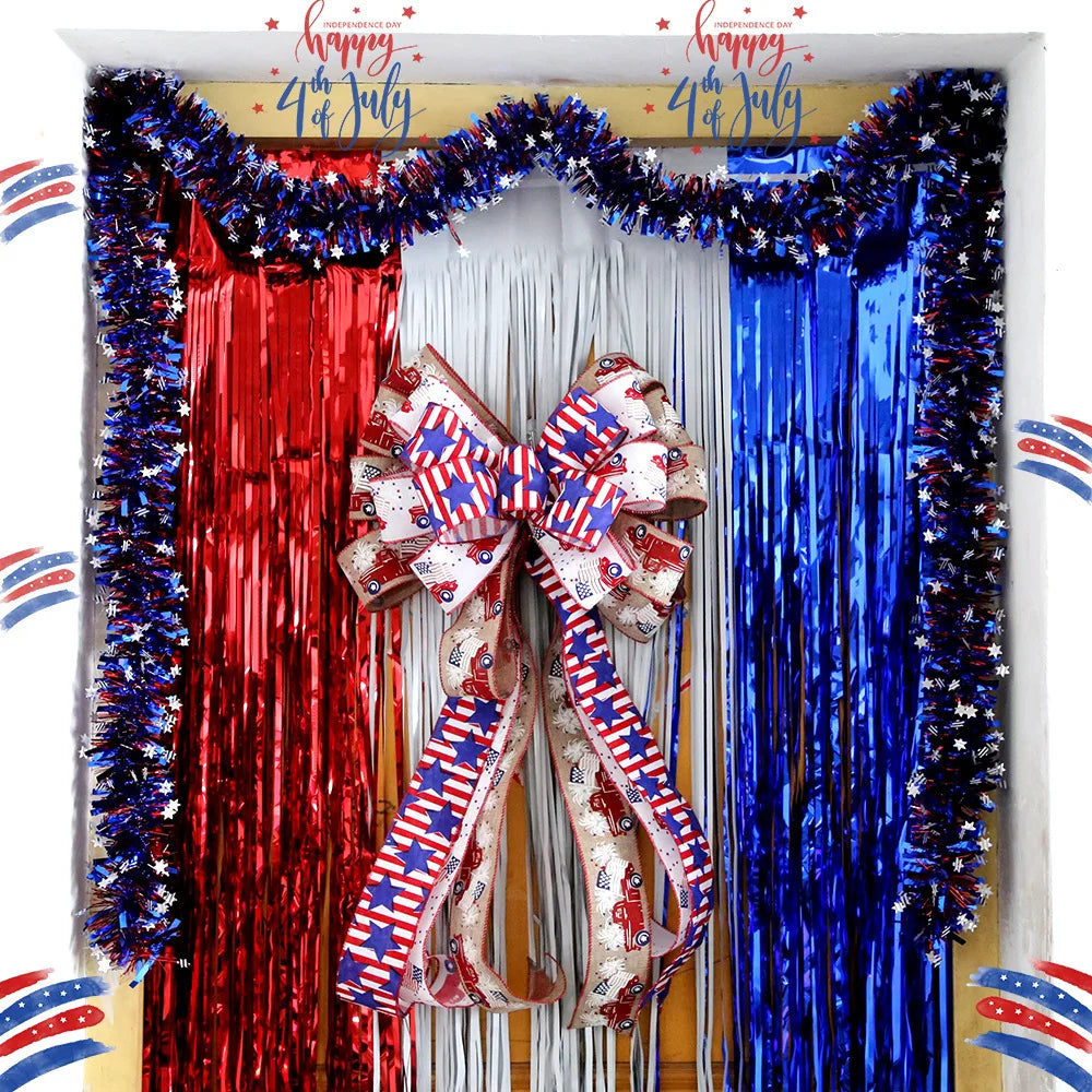 American Independence Day Decoration White Blue Metallic Tinsel Foil