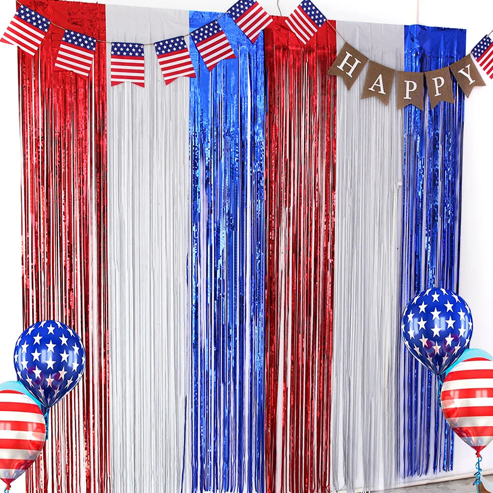 American Independence Day Decoration White Blue Metallic Tinsel Foil