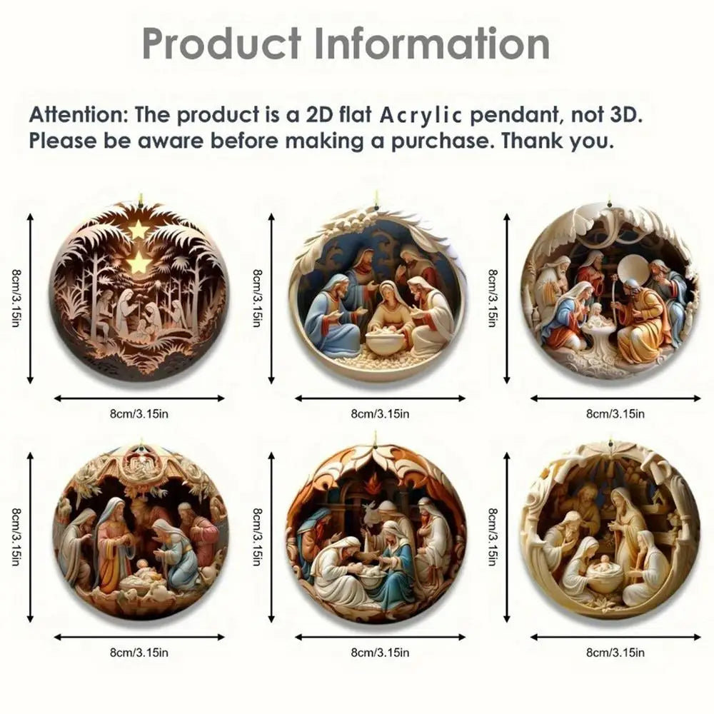 Christmas Nativity Ornaments 12X Christmas Decoration wooden Nativity Scene pendant Christmas Tree Decorations Easter Home Decor