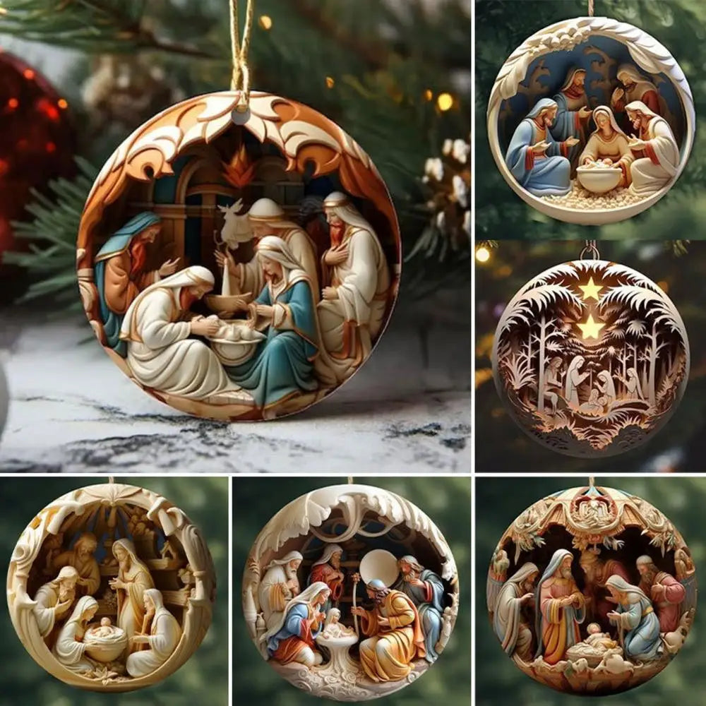 Nativity Keepsake Religious Ornament Creative Jesus Family Scene Christmas Tree Hanging Ornaments For Tree Pendant Decoration