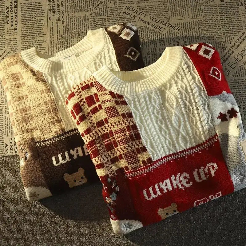 Ugly Christmas Sweater Cute Harajuku Rabbit Tops Men Couple High Street Knitting Sweater Snow Printed Pullover New Vintage Retro