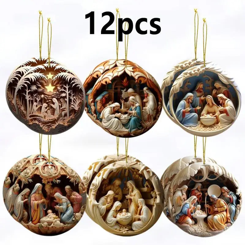 Christmas Nativity Ornaments 12X Christmas Decoration wooden Nativity Scene pendant Christmas Tree Decorations Easter Home Decor