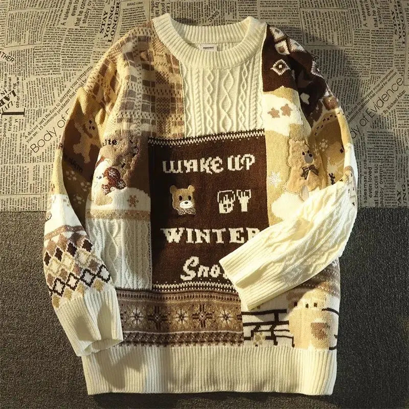 Ugly Christmas Sweater Cute Harajuku Rabbit Tops Men Couple High Street Knitting Sweater Snow Printed Pullover New Vintage Retro