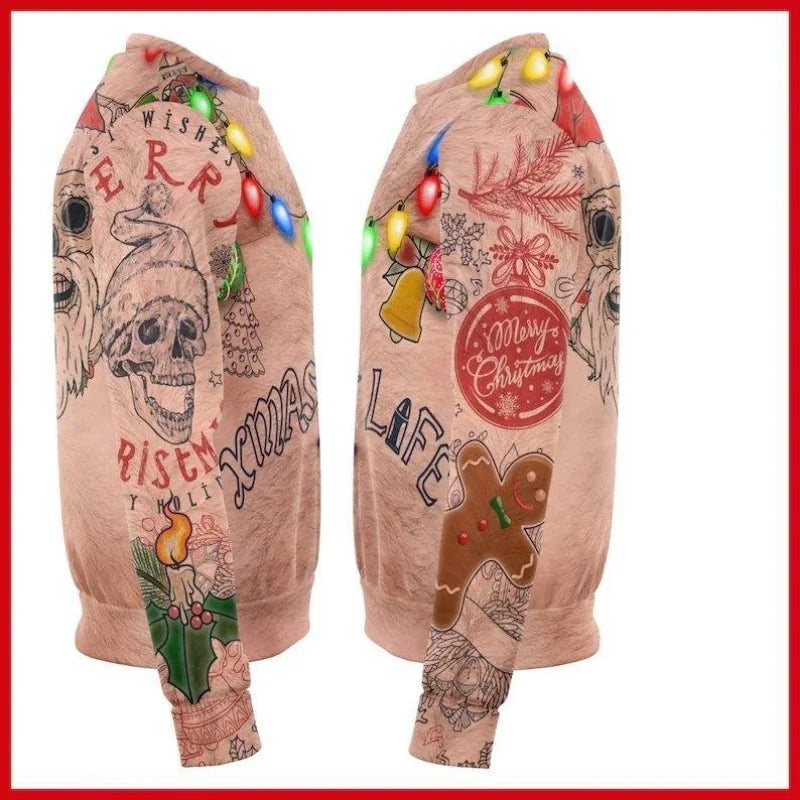 Christmas Sweater Novelty Funny Light Up Topless Ugly Christmas Sweater Men and Women 3D Printing Pullover Jumpers Warm Sweater