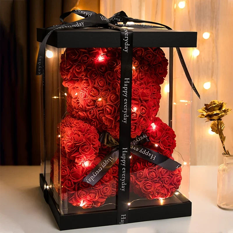 Artificial Flowers Rose Bear With LED Light Gift Box