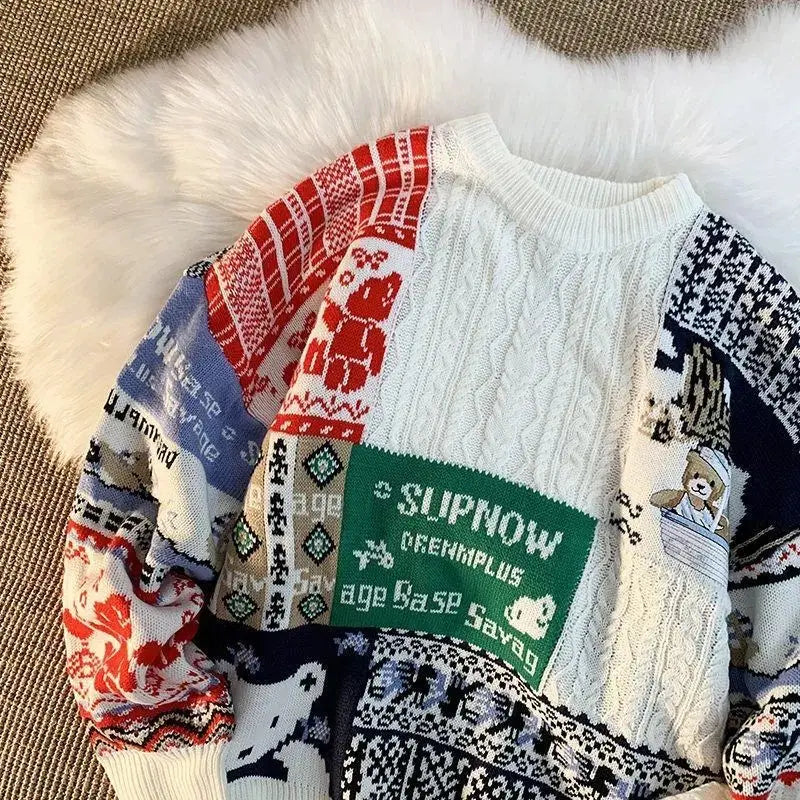 Ugly Christmas Sweater Cute Harajuku Rabbit Tops Men Couple High Street Knitting Sweater Snow Printed Pullover New Vintage Retro