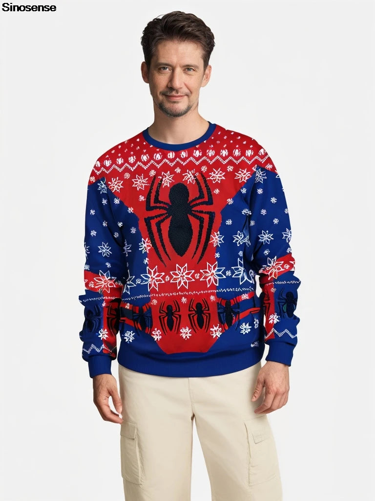 Men Women Unisex Spider Xmas Sweatshirt 3D Digital Print New Year Eve Holiday Party Jumper Tops Unisex Pullover Ugly Christmas Sweater
